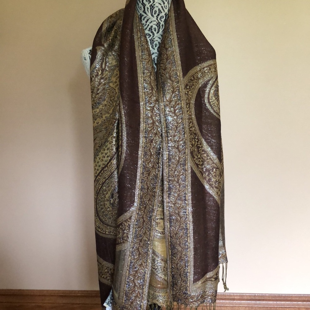 🍒3/30$.Paisley Pashmina Silk Scarf Shawl  Wrap Stole Two Tones Reversible